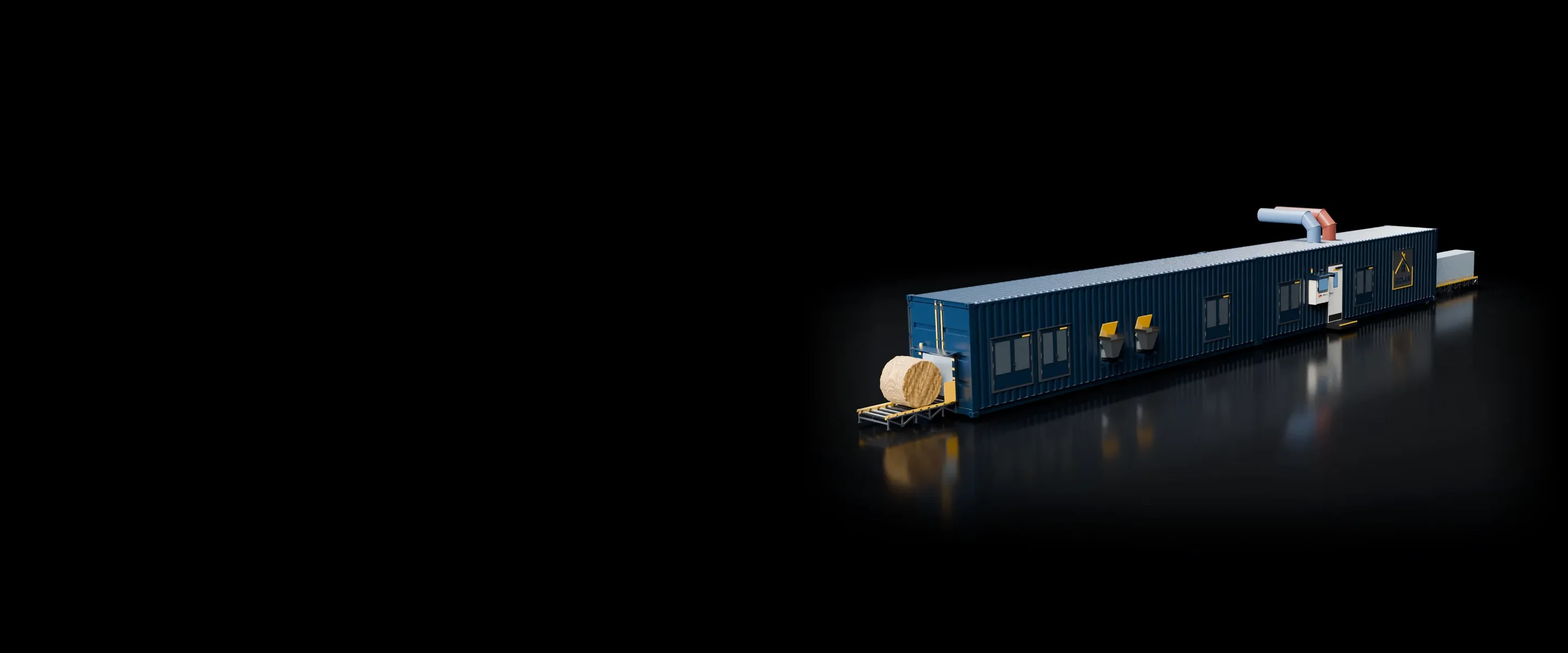 The EcoMur module, input end with a straw bale